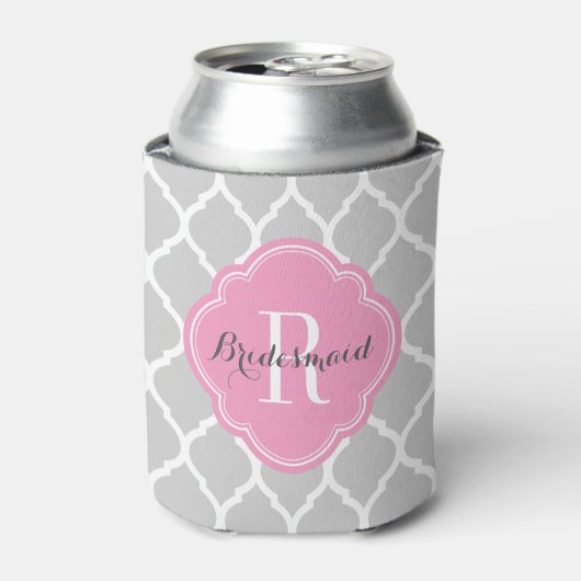 Gray and Pink Moroccan Quatrefoil Monogram Blikjeskoeler (Blikje Voorkant)