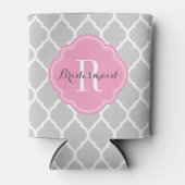Gray and Pink Moroccan Quatrefoil Monogram Blikjeskoeler (Voorkant)