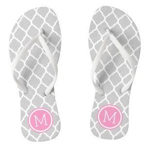 Gray and Pink Moroccan Quatrefoil Monogram Teenslippers