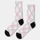 Gray and Pink Plaid Crew Socks Sokken (Links)