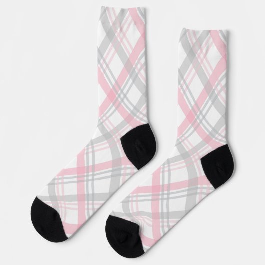 Gray and Pink Plaid Crew Socks Sokken (Links)