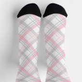 Gray and Pink Plaid Crew Socks Sokken (Top)