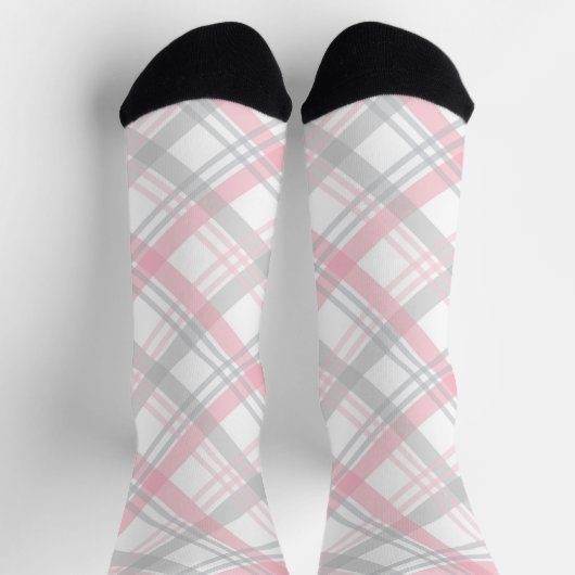 Gray and Pink Plaid Crew Socks Sokken (Top)