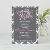 Gray and Pink Princess Damask Invitation Kaart (Staand voorkant)