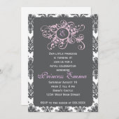 Gray and Pink Princess Damask Invitation Kaart (Voorkant / Achterkant)