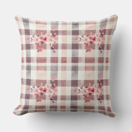 Gray and Red Gingham Hearts Double Sided Kussen (Voorkant)