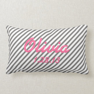 Gray and White Birth Date Nursery Pillow Kussen