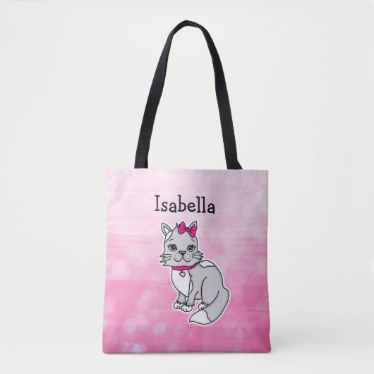 Gray and White Cat Specialized Girl's Pink Tote Bag (Voorkant)