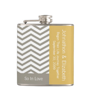 Gray and White Chevron Chic Commemorative Wedding Heupfles