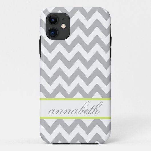 Gray and White Chevron Green Monogram Case-Mate iPhone Case (Achterkant)