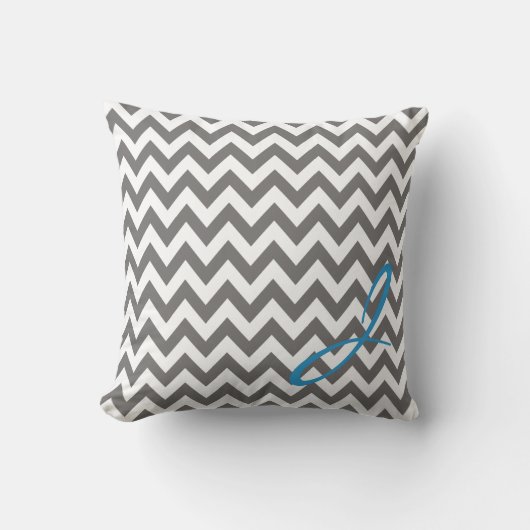 Gray and White Chevron Monogram Nursery Pillow Kussen (Voorkant)