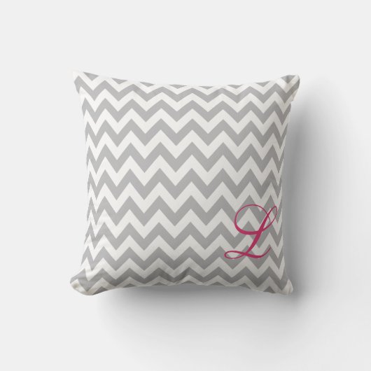 Gray and White Chevron Monogram Nursery Pillow Kussen (Voorkant)