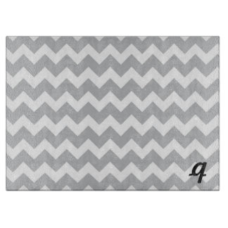 Gray and White Chevron Stripe Monogram Snijplank