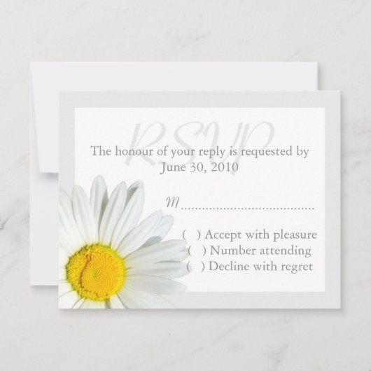 Gray and White Daisy Wedding RSVP Reply Card (Voorkant)