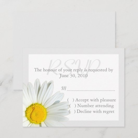 Gray and White Daisy Wedding RSVP Reply Card (Voorkant / Achterkant)