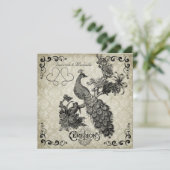 Gray and White Damask Peacock Wedding Invitation Kaart (Staand voorkant)