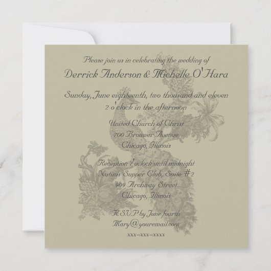 Gray and White Damask Peacock Wedding Invitation Kaart (Achterkant)