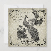 Gray and White Damask Peacock Wedding Invitation Kaart (Voorkant)