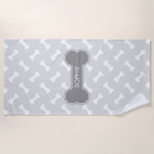 Gray and White Dog Botten Pattern met eigen naam Strandlaken (Voorkant)