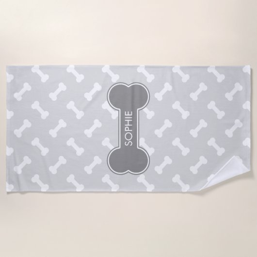 Gray and White Dog Botten Pattern met eigen naam Strandlaken (Voorkant)