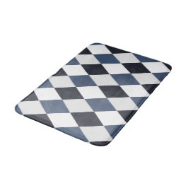 Gray and White Harlequin Diamond Pattern Bath Mat