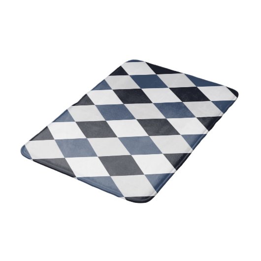 Gray and White Harlequin Diamond Pattern Bath Mat (Gekanteld)