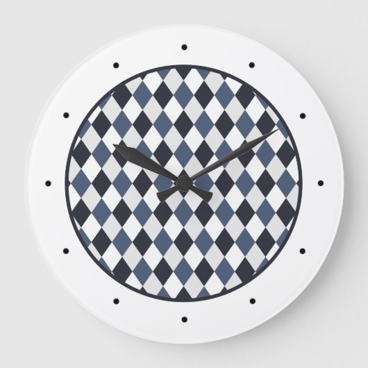 Gray and White Harlequin Diamond Pattern Grote Klok (Voorkant)