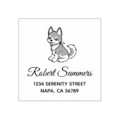 Gray and White Husky Puppy Dog Address Rubberstempel (Afrduk)