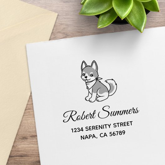 Gray and White Husky Puppy Dog Address Rubberstempel