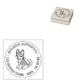 Gray and White Husky Puppy Dog Round Address Rubberstempel (Gestempeld)