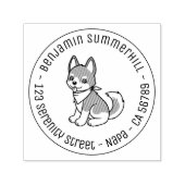 Gray and White Husky Puppy Dog Round Address Zelfinktende Stempel (Design)