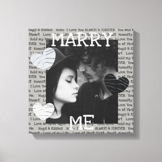 Gray and White Marry Me Couple's Photo Wall Art Canvas Afdruk (Voorkant)