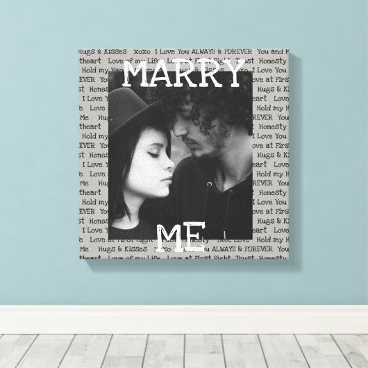 Gray and White Marry Me Couple's Photo Wall Art Canvas Afdruk (Insitu (Houten vloer))