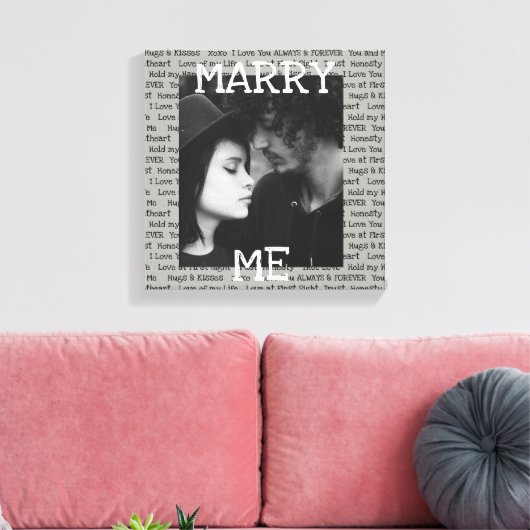Gray and White Marry Me Couple's Photo Wall Art Canvas Afdruk (Insitu (Woonkamer))
