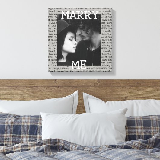Gray and White Marry Me Couple's Photo Wall Art Canvas Afdruk (Insitu (Slaapkamer))