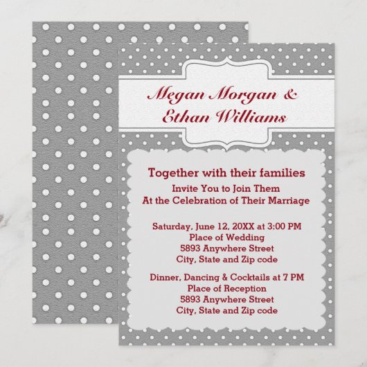 Gray and White Polka Dots Wedding Invitation Kaart (Voorkant / Achterkant)