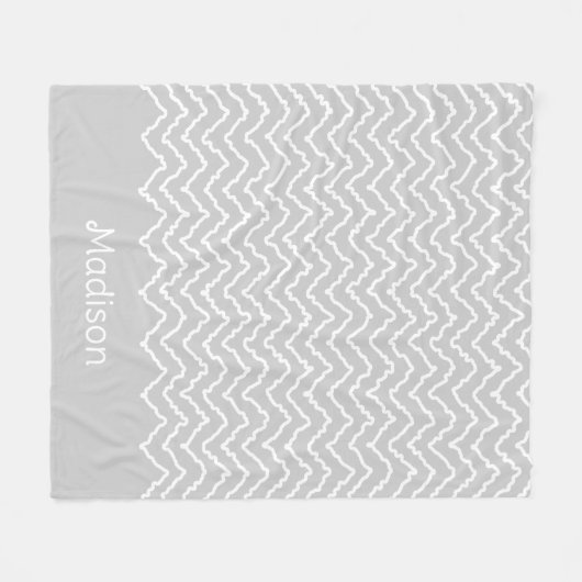 Gray And White Squiggly Chevron Zigzag Pattern Fleece Deken (Voorkant (Horizontaal))
