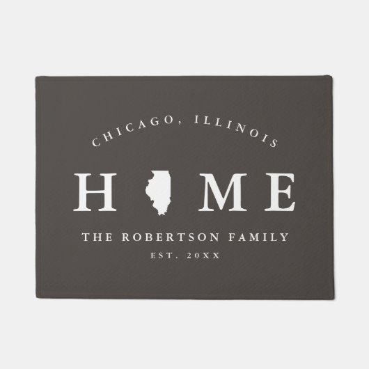 Gray and White State of Illinois Map Mat, Doormat Deurmat (Voorkant)