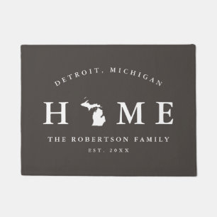 Gray and White State of Michigan Map Mat, Doormat Deurmat