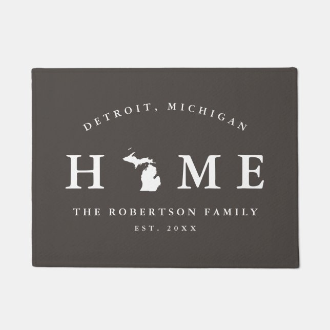 Gray and White State of Michigan Map Mat, Doormat Deurmat (Voorkant)