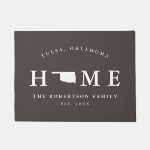 Gray and White State of Oklahoma Map Mat, Doormat Deurmat