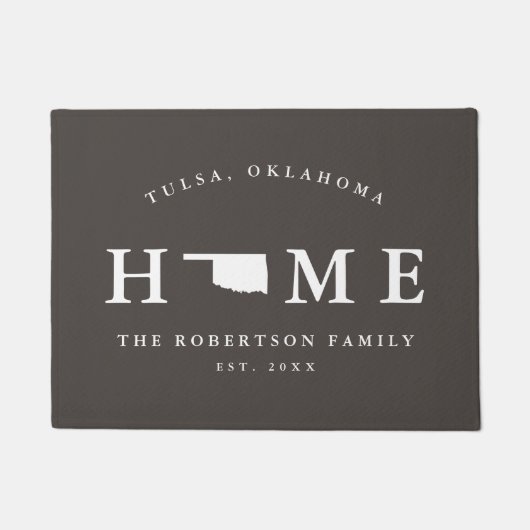 Gray and White State of Oklahoma Map Mat, Doormat Deurmat (Voorkant)