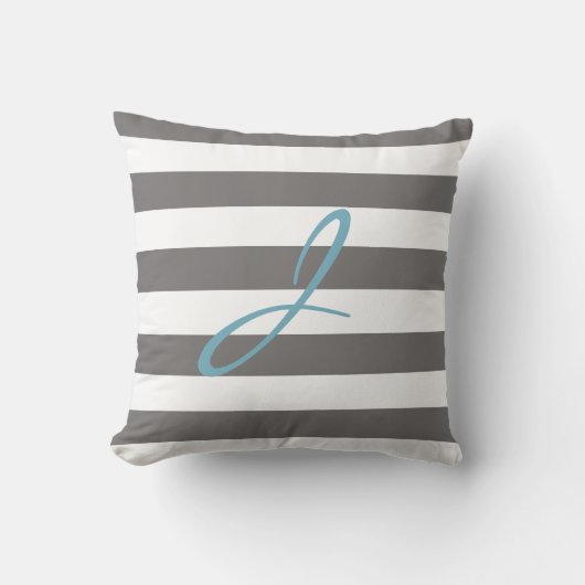Gray and White Striped Monogram Nursery Pillow Kussen (Voorkant)