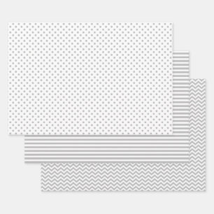 Gray and White Stripes Chevron Polka Dots Inpakpapier Vel