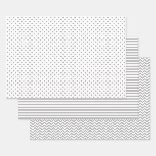 Gray and White Stripes Chevron Polka Dots Inpakpapier Vel (Set)
