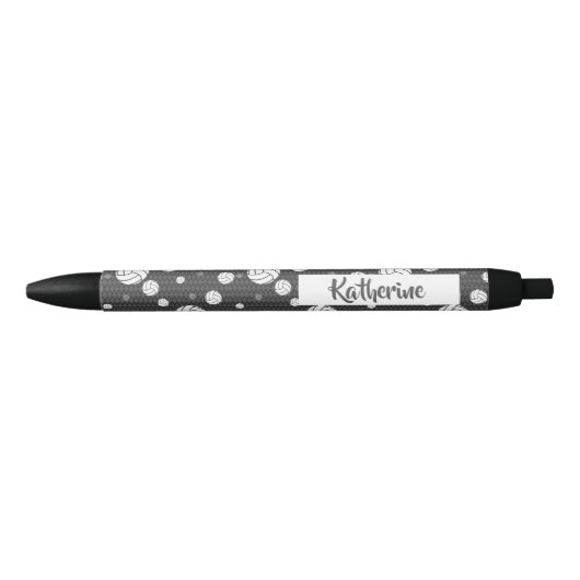 Gray and White Volleyball Pattern Zwarte Inkt Pen (Voorkant)