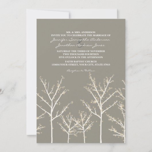 Gray and White Winter Tree Wedding Invitation Kaart (Voorkant)