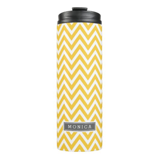 Gray and Yellow Chevron Monogram Thermosbeker (Voorkant)