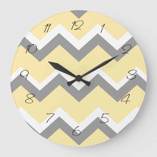 Gray and Yellow Chevron Wall Clock Grote Klok (Voorkant)