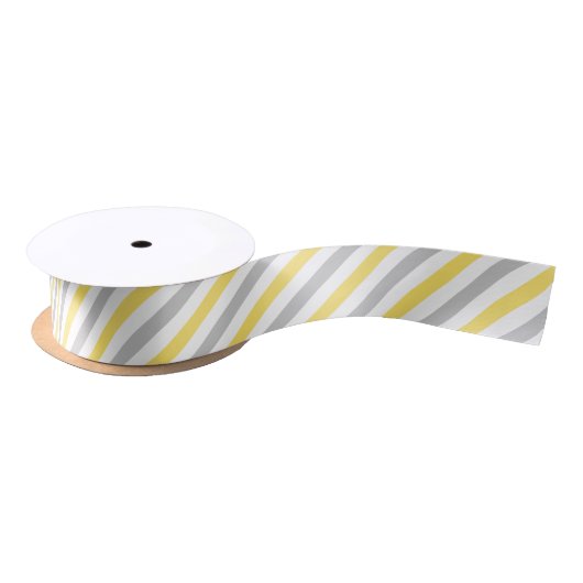Gray and Yellow Diagonal Stripes Pattern Satijnen Lint (Spoel)